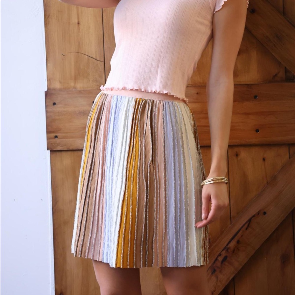 Anthropologie Eva Franco Pastel Stripe Pleated Knit Mini Skirt Size Small NWT - Picture 3 of 10